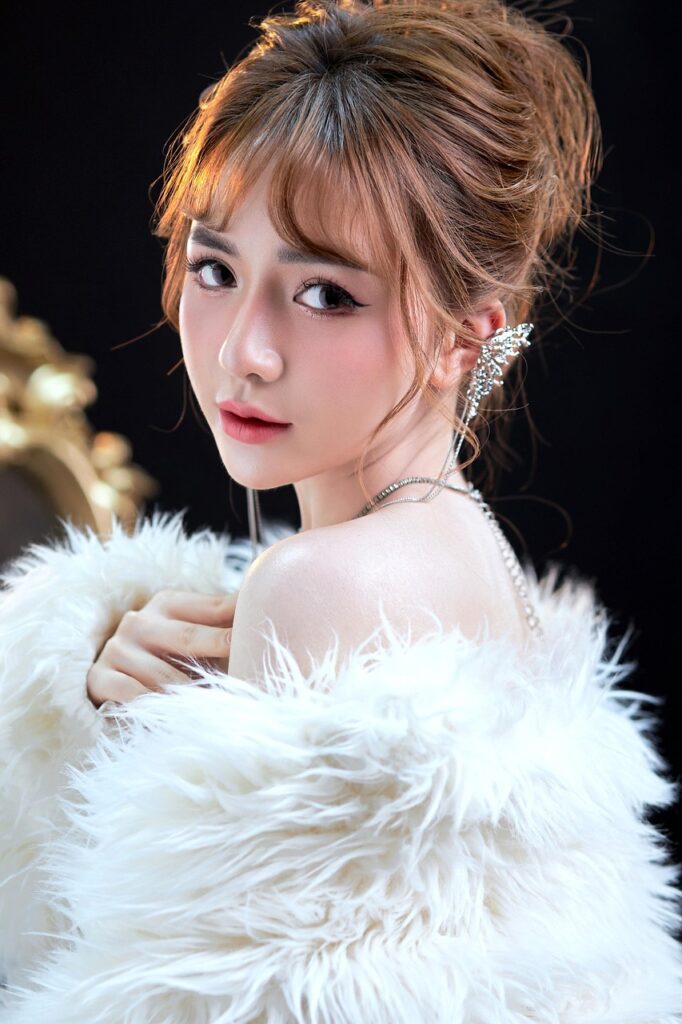 beautiful, woman, fur coat, pretty, girl, portrait, glamour, luxury, asian